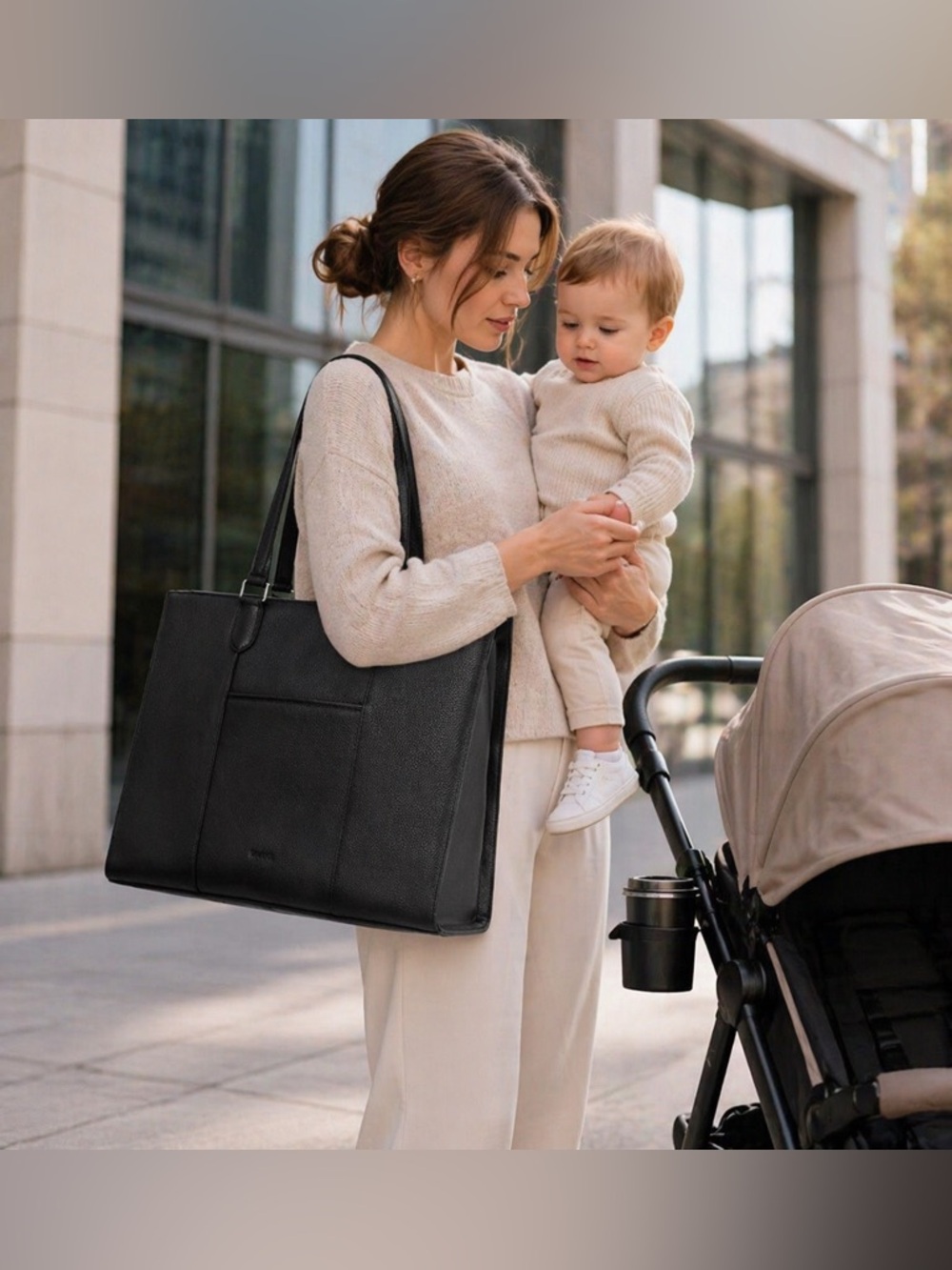 Elegant Black Leather Tote Bag for Women - Picture 2 of 6